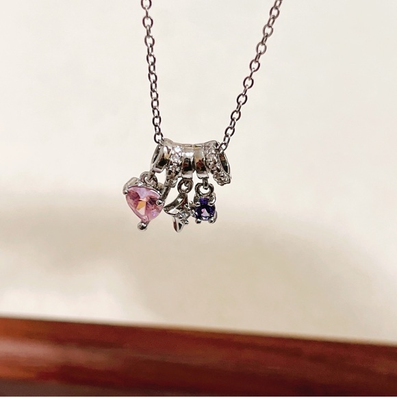 ✨ cute dangle with little pink heart tones/ star/ purple stones necklace - Picture 4 of 12